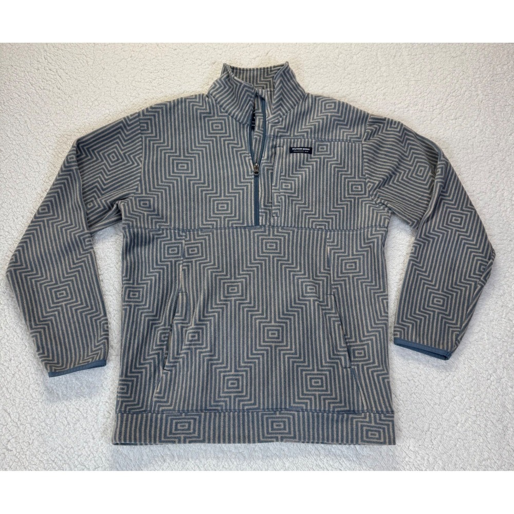 Southern Marsh‎ Mens Grey Geometric Maze Fleece Quarter Zip Pullover Sweater M